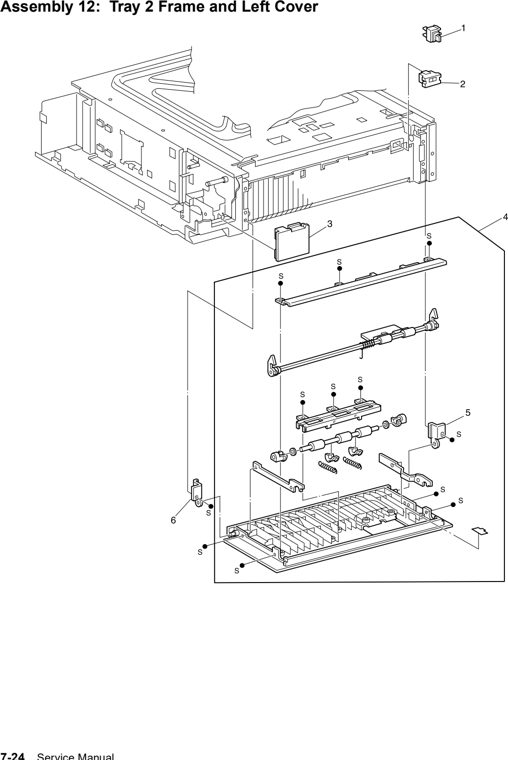 Assembly 12: Tray 2 Frame and Left Cover parts diagram - Lexmark W820 and X820 Parts