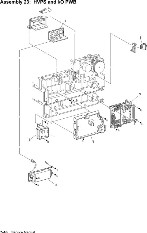 Assembly 23: HVPS and I/O PWB parts diagram - Lexmark W820 and X820 Parts