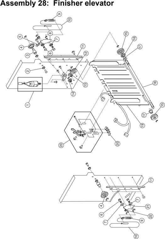 Assembly 28: Finisher elevator parts diagram - Lexmark C910 & C912 Parts