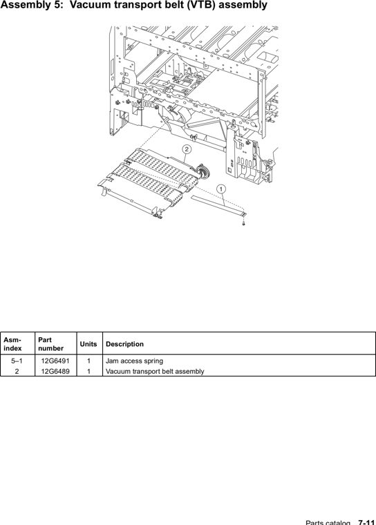 Assembly 5: Vacuum transport belt (VTB) assembly parts diagram - Lexmark C760 & C762 Parts (5060)