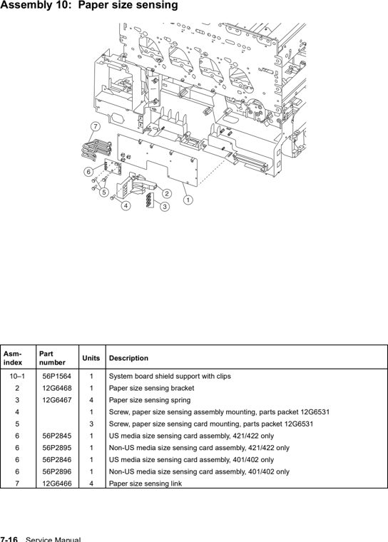 Assembly 10: Paper size sensing parts diagram - Lexmark C760 & C762 Parts (5060)