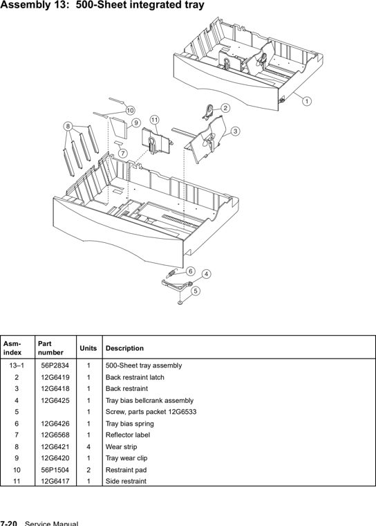 Assembly 13: 500-Sheet integrated tray parts diagram - Lexmark C760 & C762 Parts (5060)