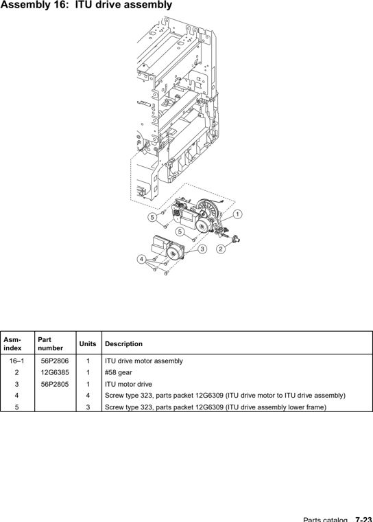 Assembly 16: ITU drive assembly parts diagram - Lexmark C760 & C762 Parts (5060)