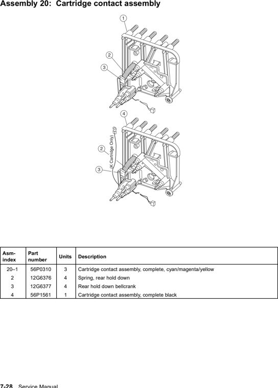 Assembly 20: Cartridge contact assembly parts diagram - Lexmark C760 & C762 Parts (5060)
