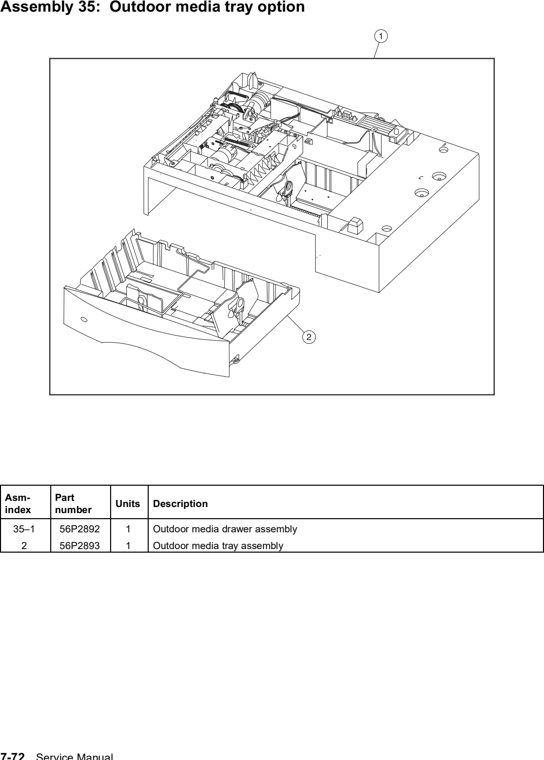 Assembly 35: Outdoor media tray option parts diagram - Lexmark C760 & C762 Parts (5060)