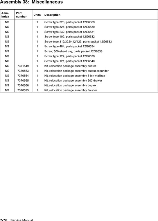 Assembly 38: Miscellaneous parts diagram - Lexmark C760 & C762 Parts (5060)