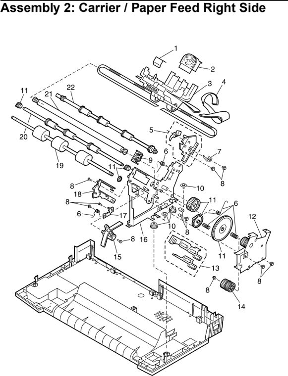 Assembly 2: Carrier / Paper Feed Right Side parts diagram - Lexmark 2480 2481 2490 2491 Parts