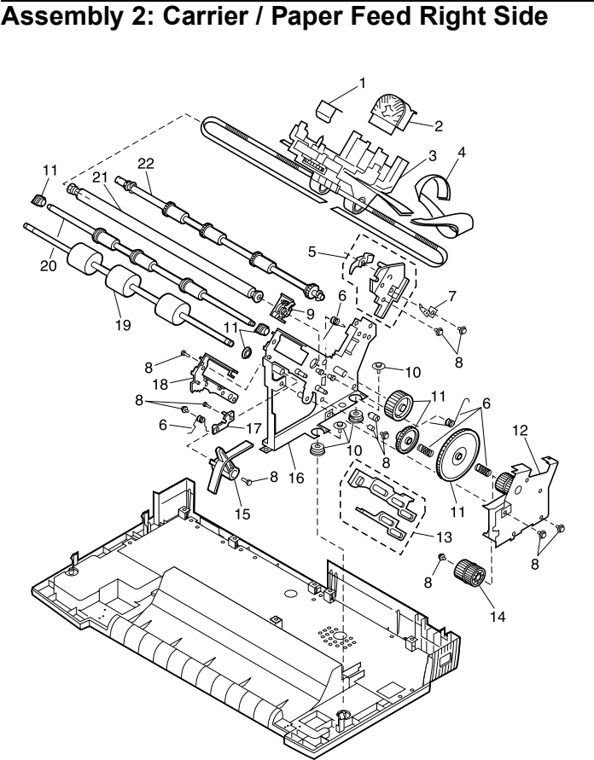 Assembly 2: Carrier / Paper Feed Right Side parts diagram - Lexmark 2480 2481 2490 2491 Parts