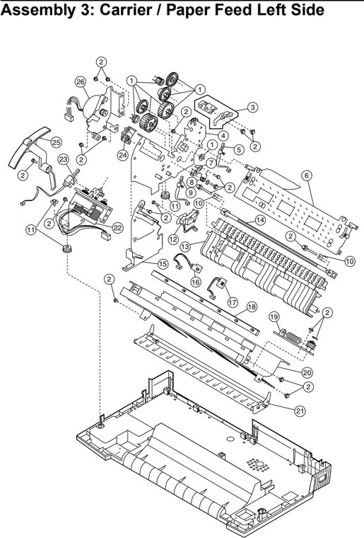 Assembly 3: Carrier / Paper Feed Left Side parts diagram - Lexmark 2480 2481 2490 2491 Parts