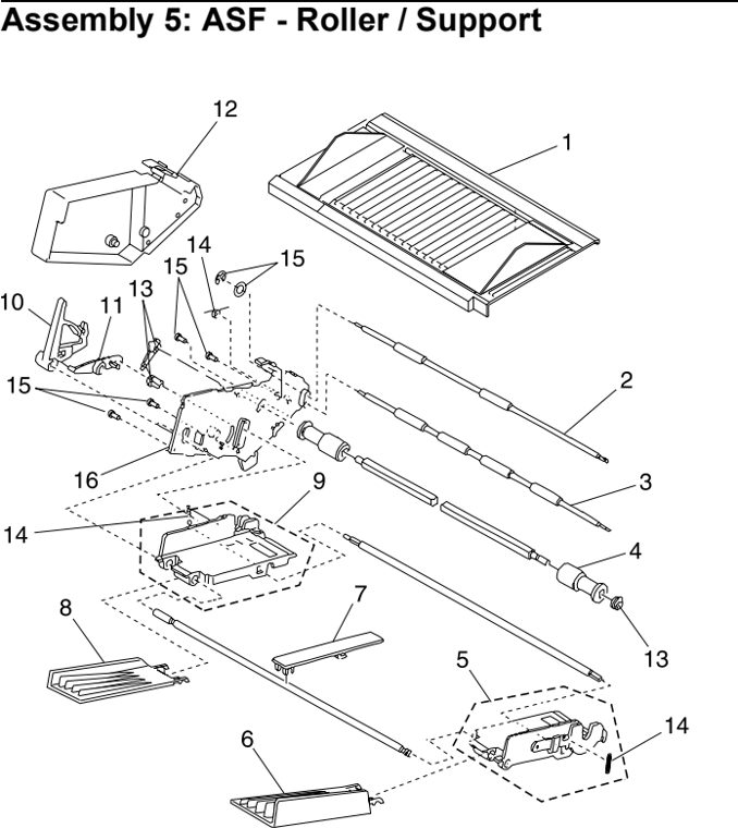 Assembly 5: ASF - Roller / Support parts diagram - Lexmark 2480 2481 2490 2491 Parts