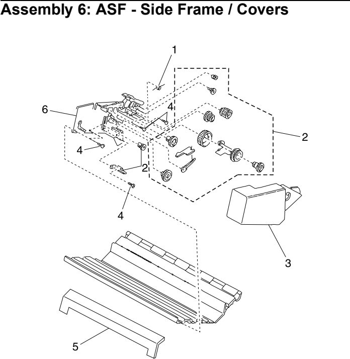 Assembly 6: ASF - Side Frame / Covers parts diagram - Lexmark 2480 2481 2490 2491 Parts