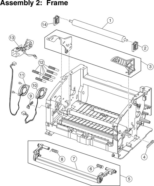 Assembly 2: Frame parts diagram - Lexmark E320 E321 E322 E323 Parts