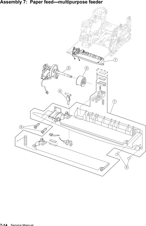 Assembly 7: Paper feed—multipurpose feeder parts diagram - Lexmark T640 T642 T644 Parts