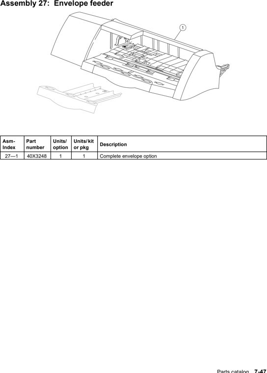 Assembly 27: Envelope feeder parts diagram - Lexmark T640 T642 T644 Parts