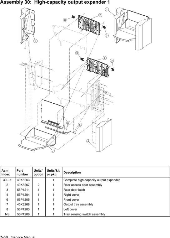 Assembly 30: High-capacity output expander 1 parts diagram - Lexmark T640 T642 T644 Parts