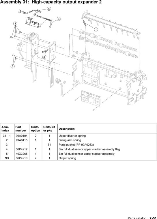 Assembly 31: High-capacity output expander 2 parts diagram - Lexmark T640 T642 T644 Parts