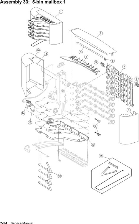 Assembly 33: 5-bin mailbox 1 parts diagram - Lexmark T640 T642 T644 Parts