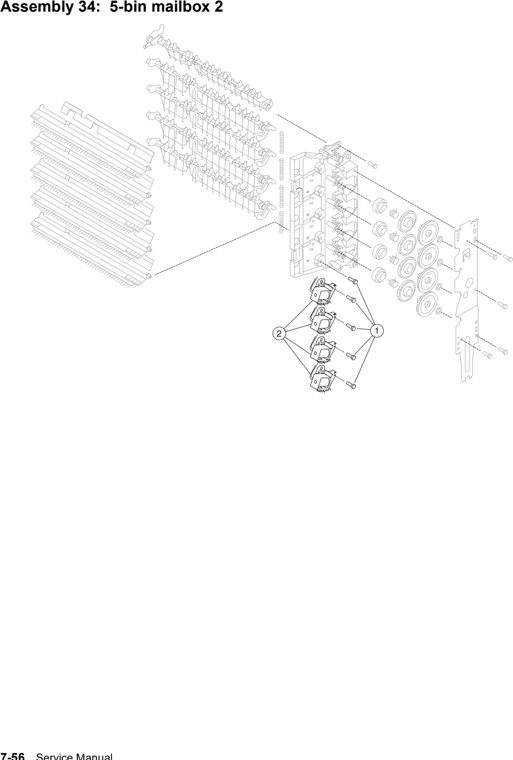 Assembly 34: 5-bin mailbox 2 parts diagram - Lexmark T640 T642 T644 Parts