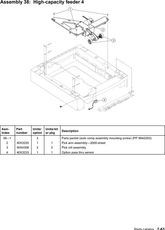 Assembly 38: High-capacity feeder 4 parts diagram - Lexmark T640 T642 T644 Parts