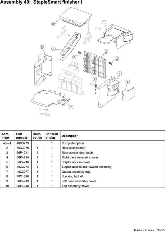 Assembly 40: StapleSmart finisher I parts diagram - Lexmark T640 T642 T644 Parts