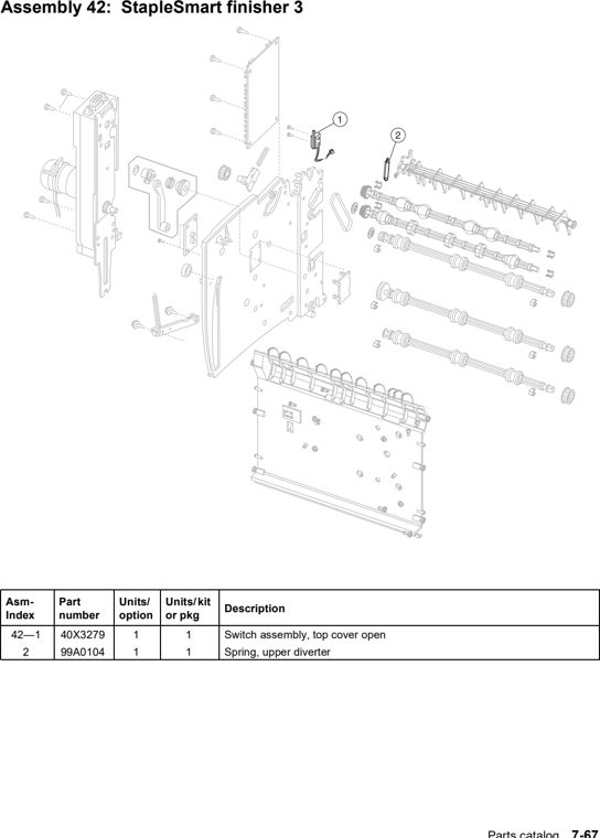 Assembly 42: StapleSmart finisher 3 parts diagram - Lexmark T640 T642 T644 Parts
