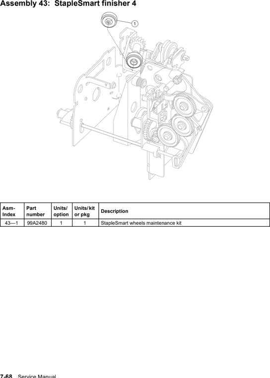 Assembly 43: StapleSmart finisher 4 parts diagram - Lexmark T640 T642 T644 Parts