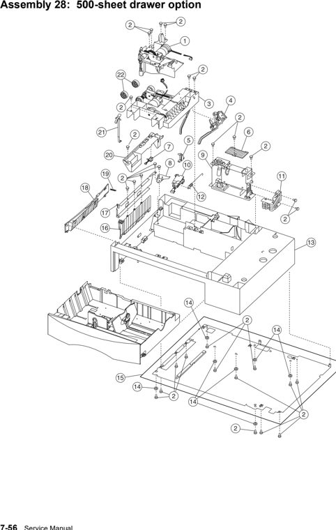 Assembly 28: 500-sheet tray option parts diagram - Lexmark C750 Parts