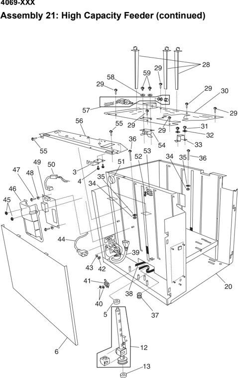 Assembly 21: High Capacity Feeder (continued) parts diagram - Lexmark Hi-Cap Drawer Parts (Optra S and T)