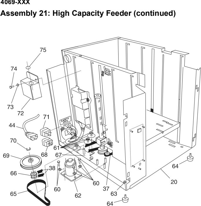 Assembly 21: High Capacity Feeder (continued) parts diagram - Lexmark Hi-Cap Drawer Parts (Optra S and T)