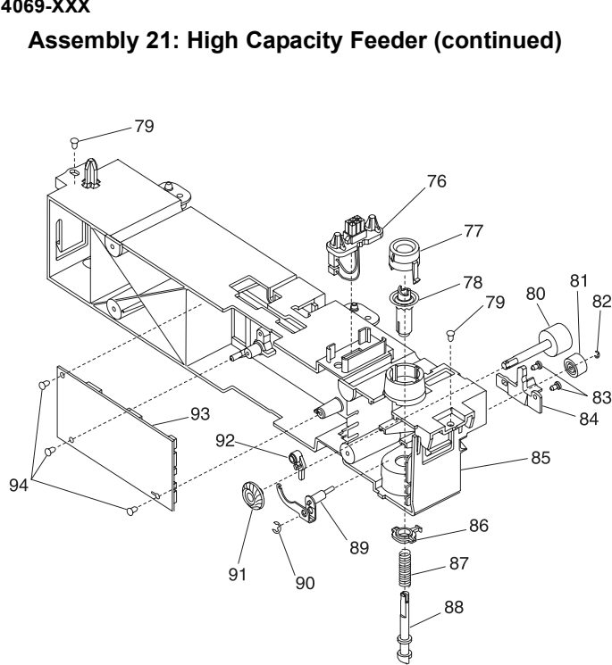 Assembly 21: High Capacity Feeder (continued) parts diagram - Lexmark Hi-Cap Drawer Parts (Optra S and T)