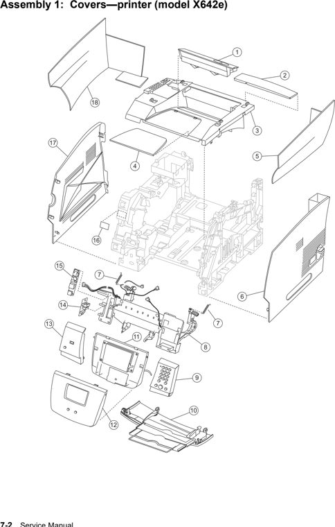 Assembly 1: Covers—printer (model X642e) parts diagram - Lexmark X642e X644e X646e XM642e XM644e XM646e Parts