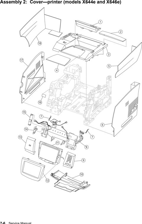 Assembly 2: Covers—printer (models X644e and X646e) parts diagram - Lexmark X642e X644e X646e XM642e XM644e XM646e Parts