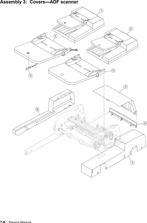 Assembly 3: Covers—ADF scanner parts diagram - Lexmark X642e X644e X646e XM642e XM644e XM646e Parts