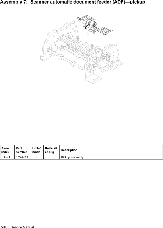 Assembly 7: Scanner automatic document feeder (ADF)—pickup parts diagram - Lexmark X642e X644e X646e XM642e XM644e XM646e Parts