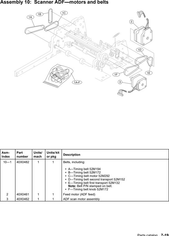 Assembly 10: Scanner ADF—motors and belts parts diagram - Lexmark X642e X644e X646e XM642e XM644e XM646e Parts