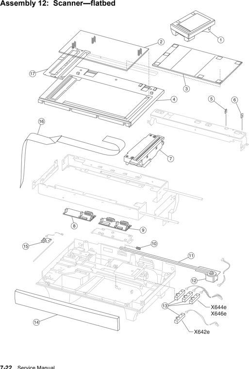 Assembly 12: Scanner—flatbed parts diagram - Lexmark X642e X644e X646e XM642e XM644e XM646e Parts