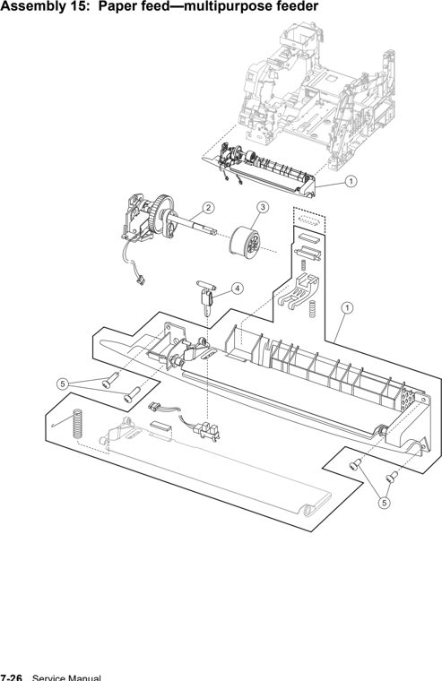 Assembly 15: Paper feed—multipurpose feeder parts diagram - Lexmark X642e X644e X646e XM642e XM644e XM646e Parts