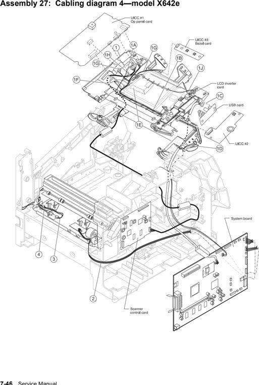 Assembly 27: Cabling diagram 4—model X642e parts diagram - Lexmark X642e X644e X646e XM642e XM644e XM646e Parts