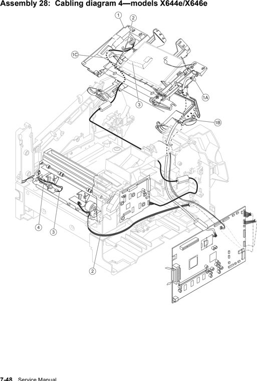 Assembly 28: Cabling diagram 4—models X644e/X646e parts diagram - Lexmark X642e X644e X646e XM642e XM644e XM646e Parts