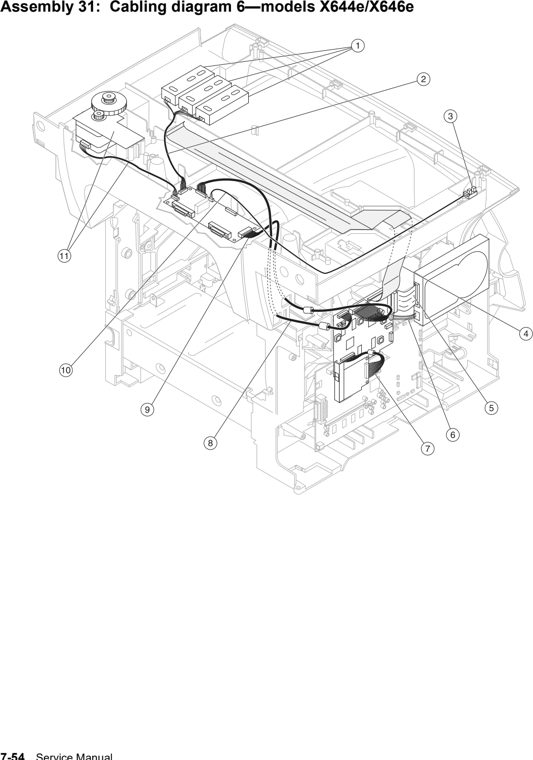 Assembly 31: Cabling diagram 6—models X644e/X646e parts diagram - Lexmark X642e X644e X646e XM642e XM644e XM646e Parts