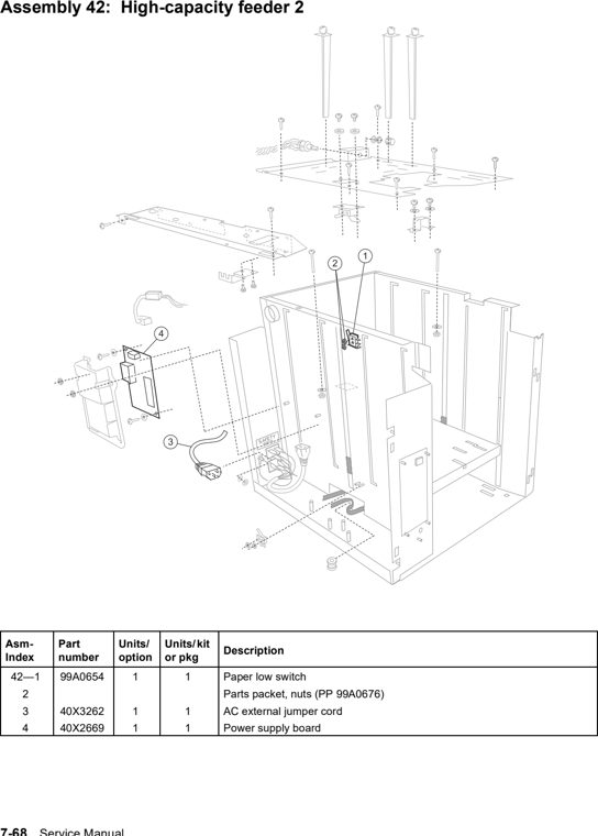 Assembly 42: High-capacity feeder 2 parts diagram - Lexmark X642e X644e X646e XM642e XM644e XM646e Parts