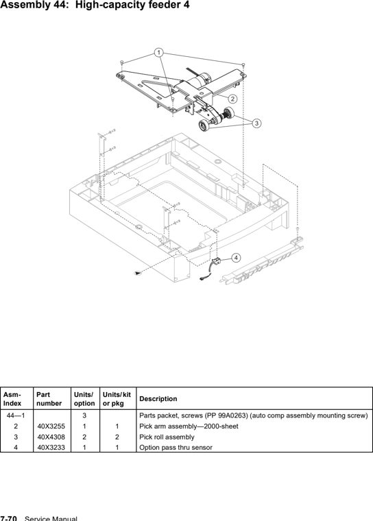 Assembly 44: High-capacity feeder 4 parts diagram - Lexmark X642e X644e X646e XM642e XM644e XM646e Parts