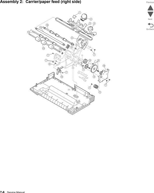 Assembly 2: Carrier/paper feed (right side) parts diagram - Lexmark 2580 2581 2590 2591 (and +) Parts