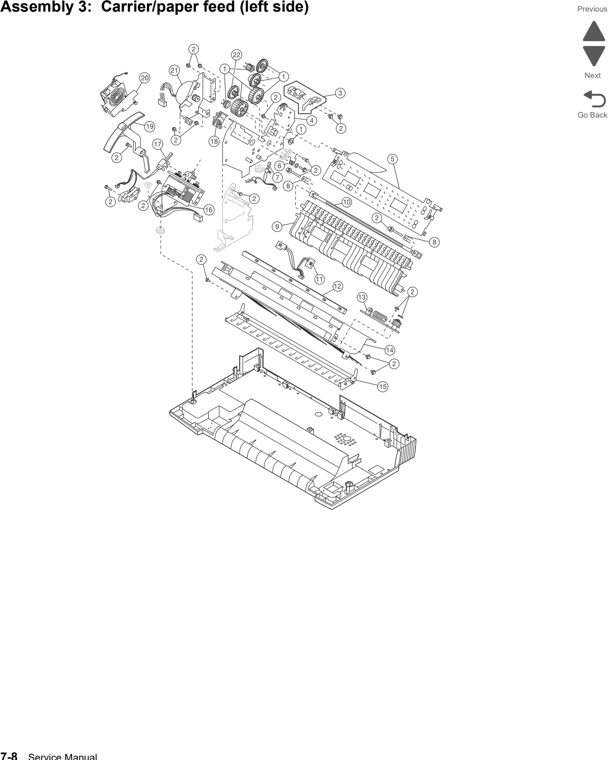 Assembly 3: Carrier/paper feed (left side) parts diagram - Lexmark 2580 2581 2590 2591 (and +) Parts