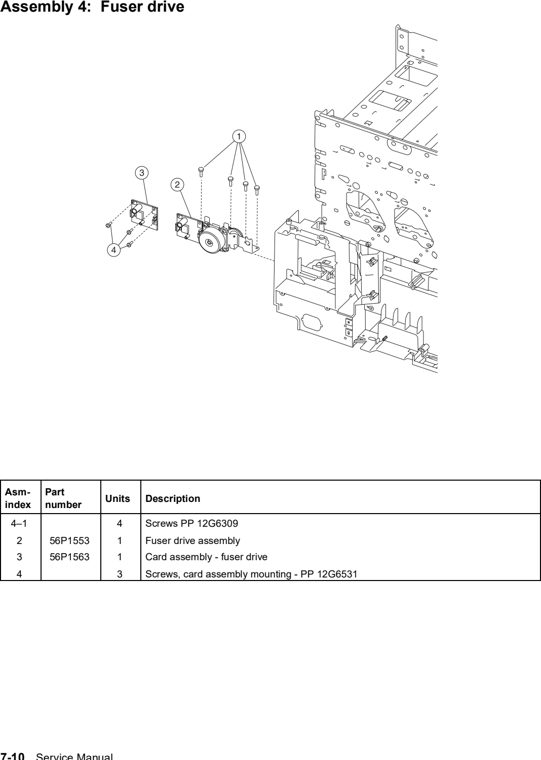 Assembly 4: Fuser drive parts diagram - Lexmark C752 Parts