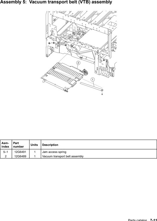 Assembly 5: Vacuum transport belt (VTB) assembly parts diagram - Lexmark C752 Parts