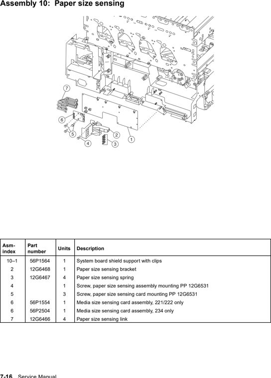 Assembly 10: Paper size sensing parts diagram - Lexmark C752 Parts