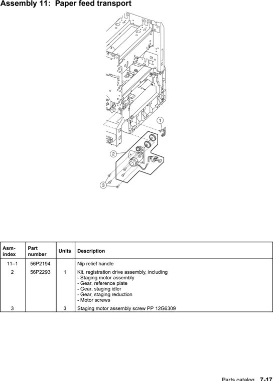 Assembly 11: Paper feed transport parts diagram - Lexmark C752 Parts