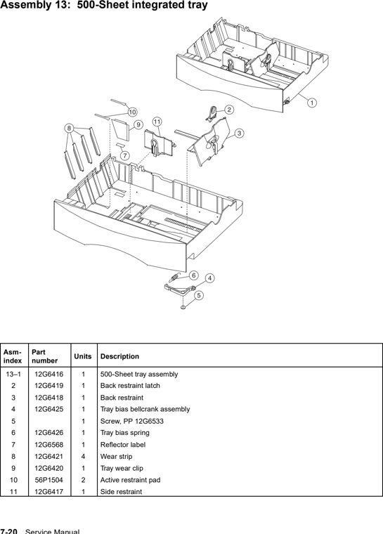 Assembly 13: 500-Sheet integrated tray parts diagram - Lexmark C752 Parts