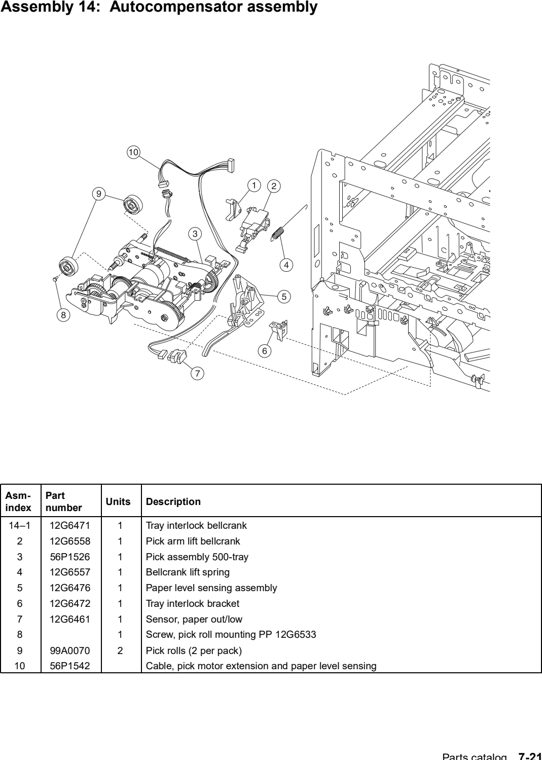 Assembly 14: Autocompensator assembly parts diagram - Lexmark C752 Parts